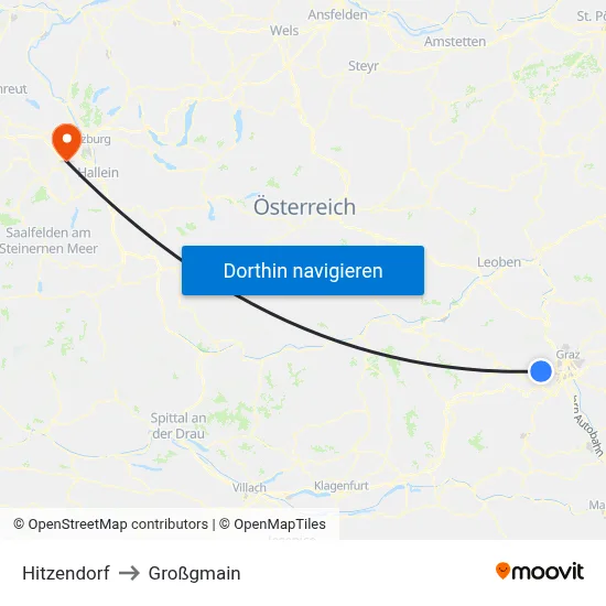 Hitzendorf to Großgmain map