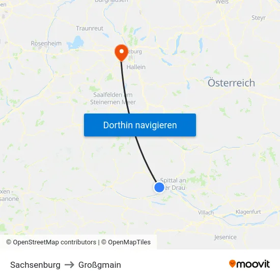 Sachsenburg to Großgmain map