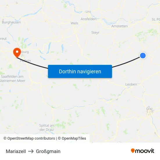 Mariazell to Großgmain map