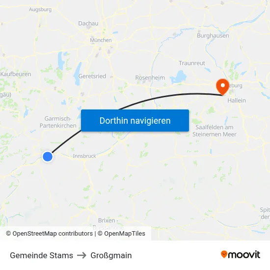 Gemeinde Stams to Großgmain map