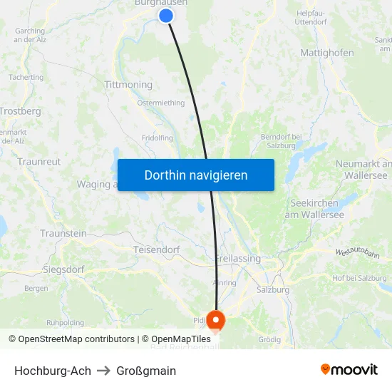 Hochburg-Ach to Großgmain map