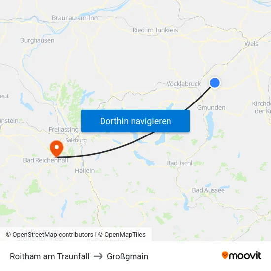 Roitham am Traunfall to Großgmain map