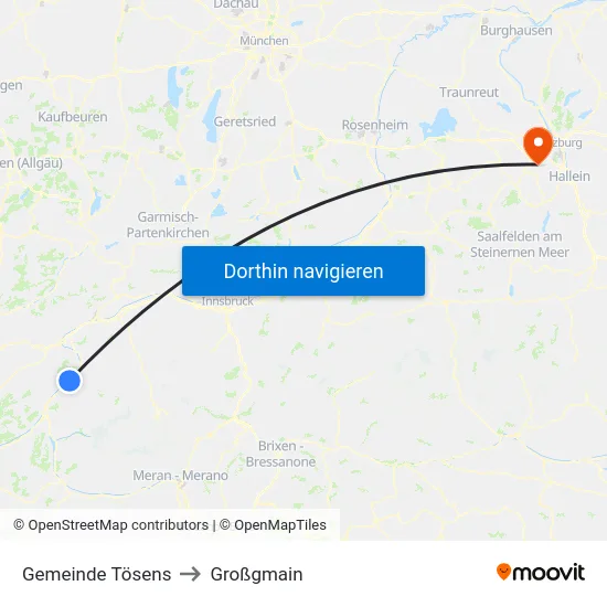 Gemeinde Tösens to Großgmain map
