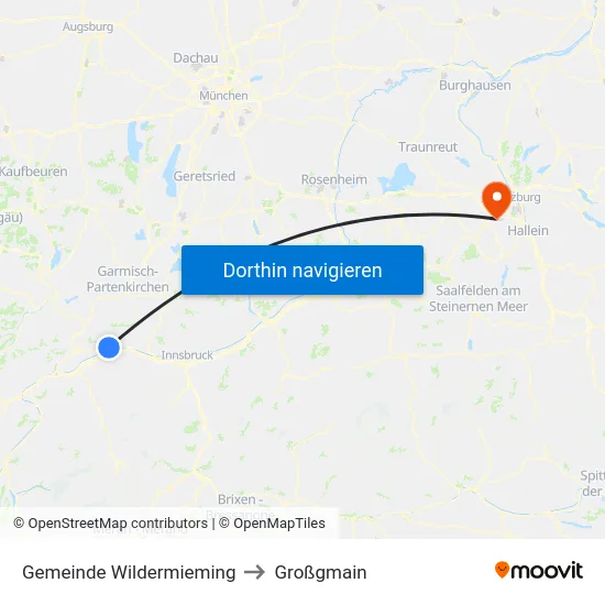Gemeinde Wildermieming to Großgmain map