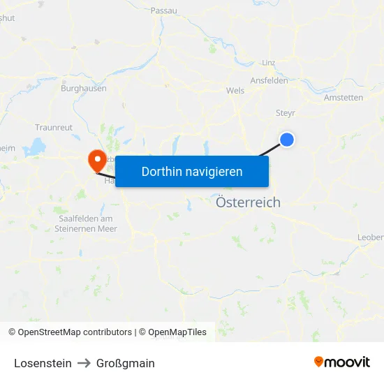 Losenstein to Großgmain map