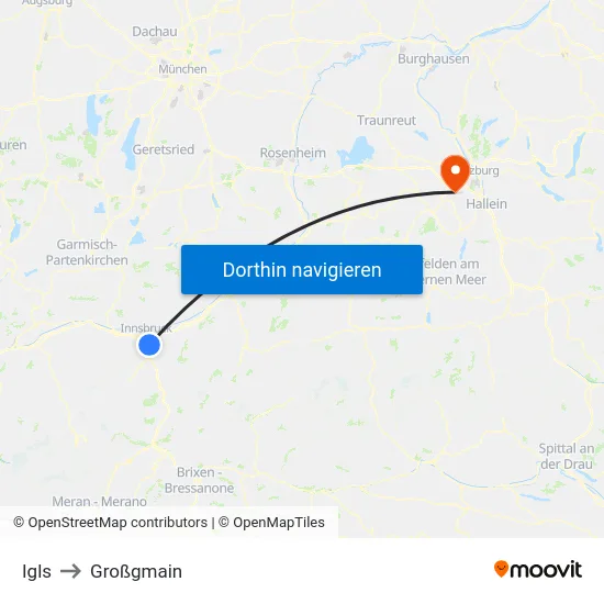 Igls to Großgmain map