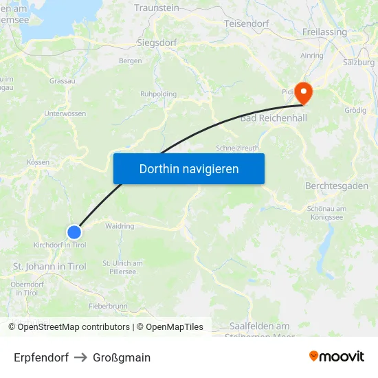 Erpfendorf to Großgmain map