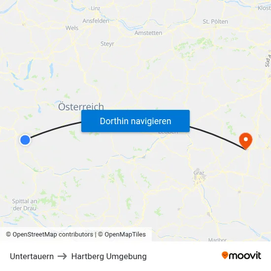 Untertauern to Hartberg Umgebung map