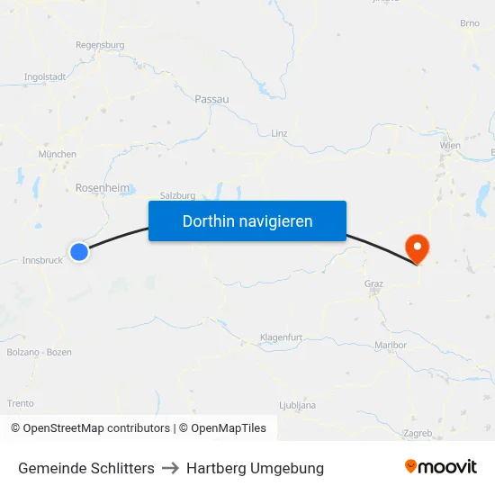 Gemeinde Schlitters to Hartberg Umgebung map