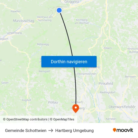 Gemeinde Schottwien to Hartberg Umgebung map