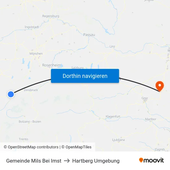 Gemeinde Mils Bei Imst to Hartberg Umgebung map