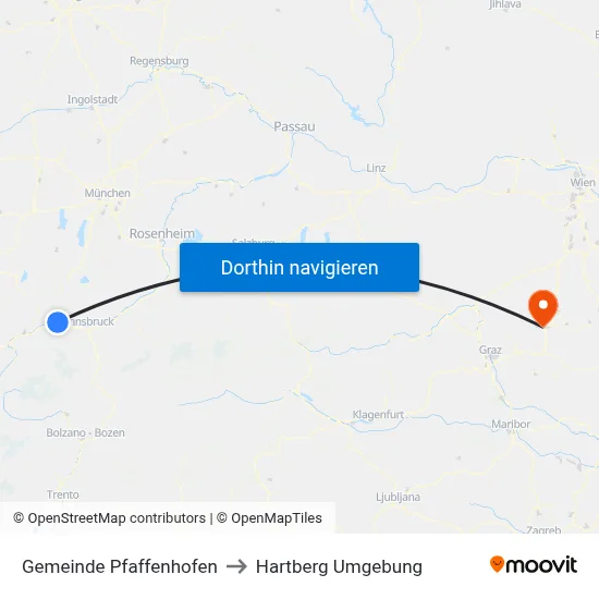 Gemeinde Pfaffenhofen to Hartberg Umgebung map