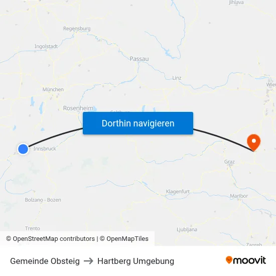 Gemeinde Obsteig to Hartberg Umgebung map