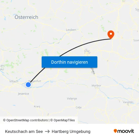 Keutschach am See to Hartberg Umgebung map
