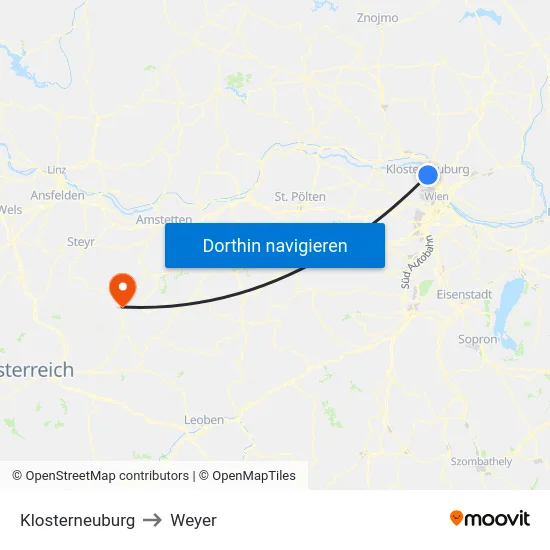 Klosterneuburg to Weyer map