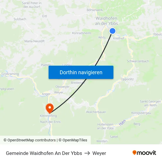 Gemeinde Waidhofen An Der Ybbs to Weyer map