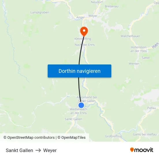Sankt Gallen to Weyer map
