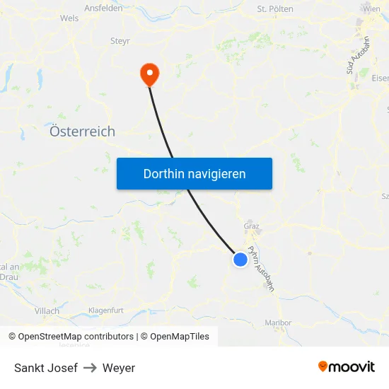 Sankt Josef to Weyer map