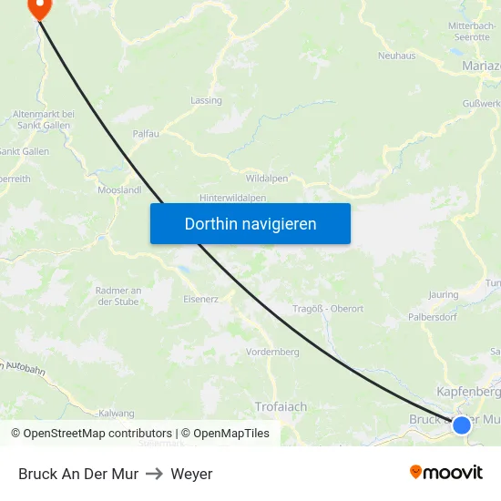 Bruck An Der Mur to Weyer map