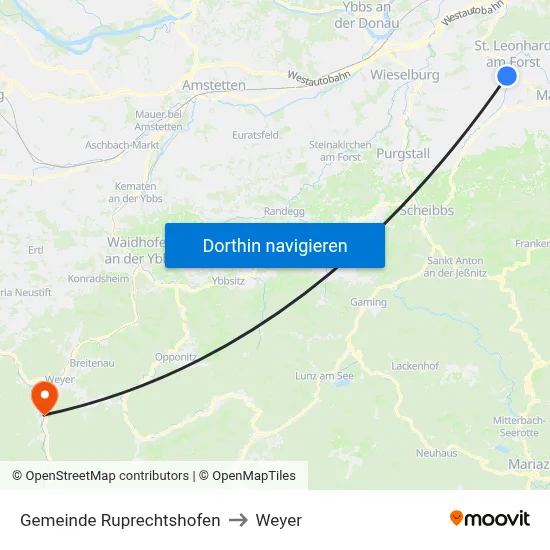 Gemeinde Ruprechtshofen to Weyer map