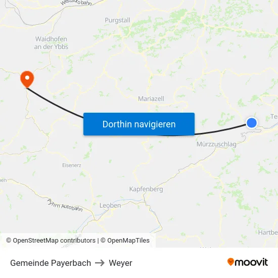 Gemeinde Payerbach to Weyer map
