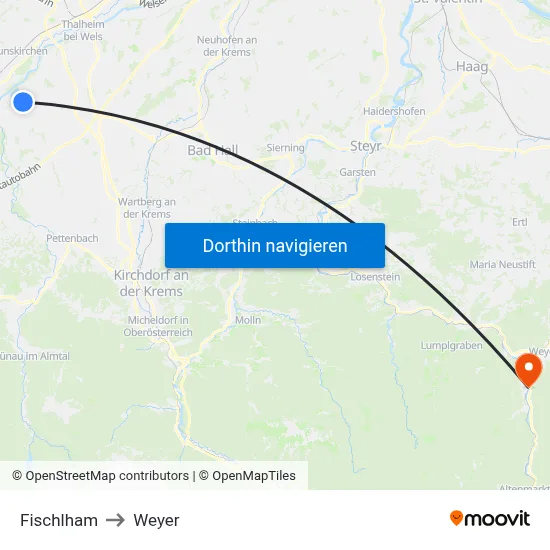 Fischlham to Weyer map