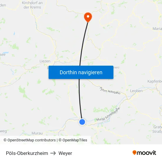 Pöls-Oberkurzheim to Weyer map