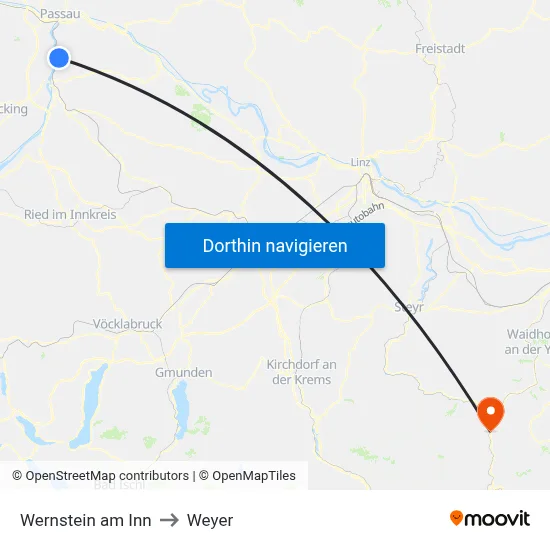 Wernstein am Inn to Weyer map