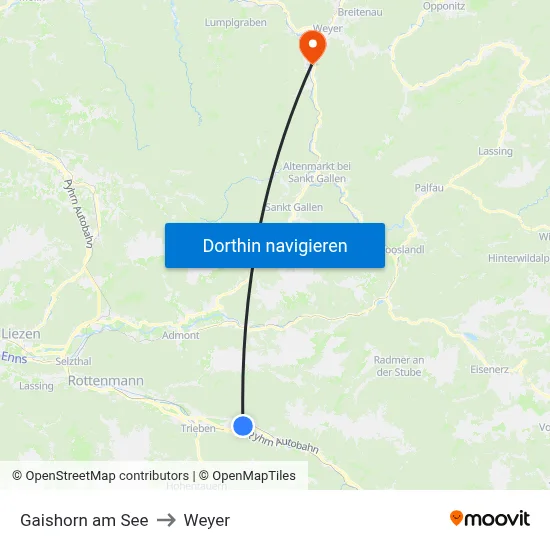 Gaishorn am See to Weyer map