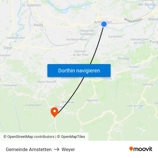 Gemeinde Amstetten to Weyer map
