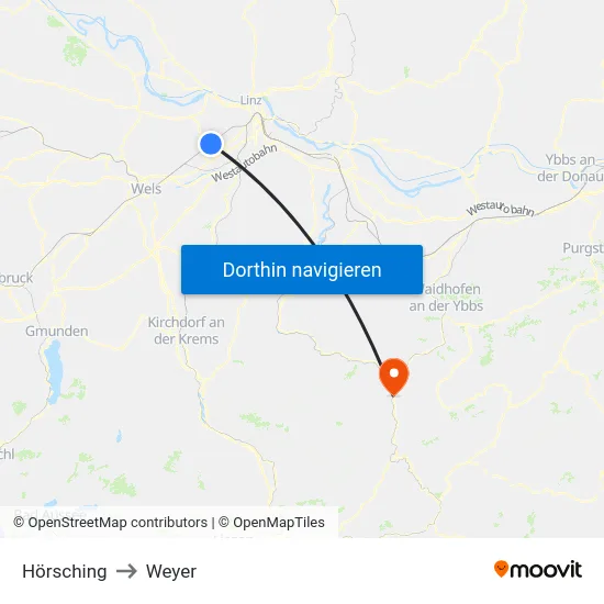 Hörsching to Weyer map