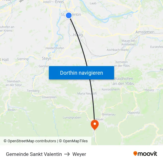 Gemeinde Sankt Valentin to Weyer map