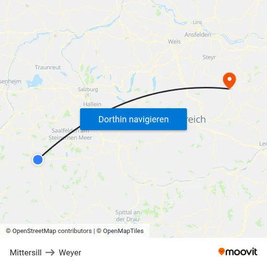 Mittersill to Weyer map