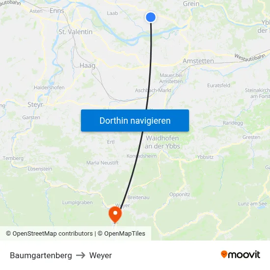 Baumgartenberg to Weyer map