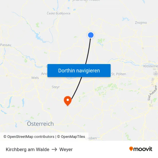 Kirchberg am Walde to Weyer map