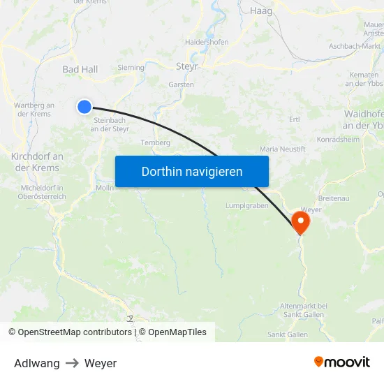 Adlwang to Weyer map