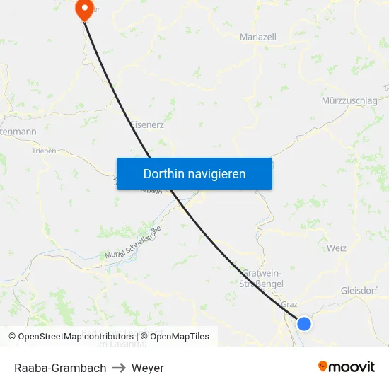 Raaba-Grambach to Weyer map