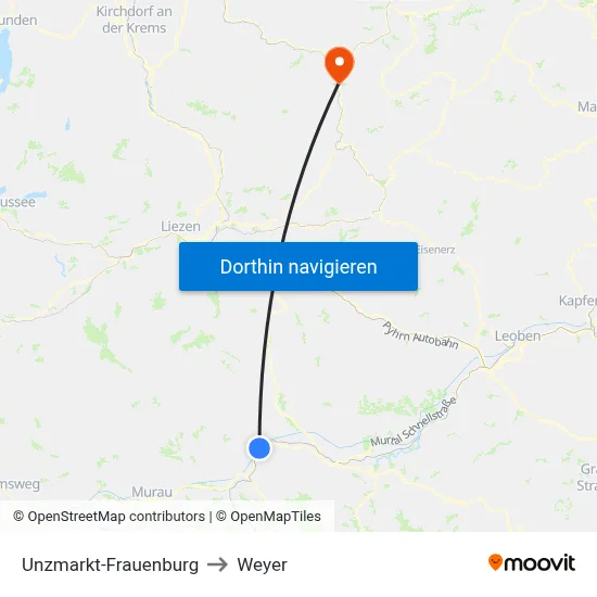 Unzmarkt-Frauenburg to Weyer map
