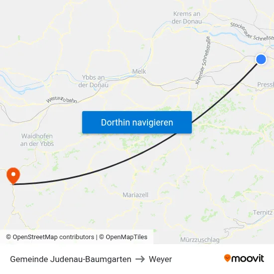Gemeinde Judenau-Baumgarten to Weyer map
