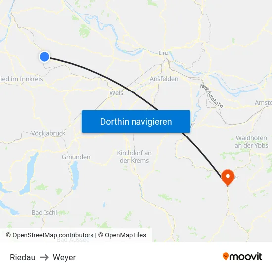 Riedau to Weyer map