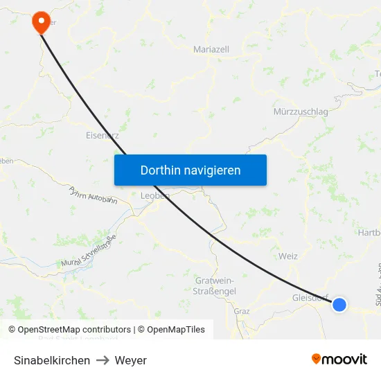 Sinabelkirchen to Weyer map