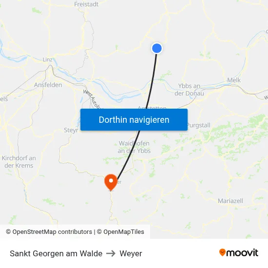 Sankt Georgen am Walde to Weyer map
