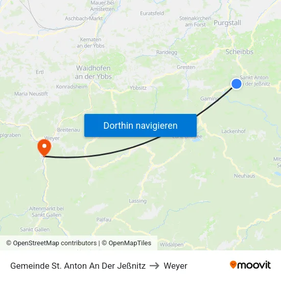 Gemeinde St. Anton An Der Jeßnitz to Weyer map