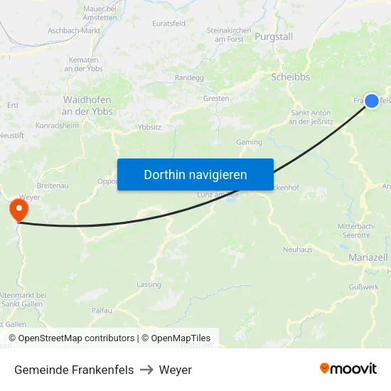 Gemeinde Frankenfels to Weyer map