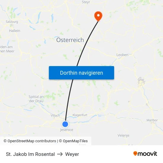 St. Jakob Im Rosental to Weyer map