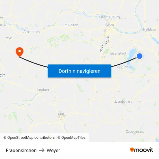 Frauenkirchen to Weyer map