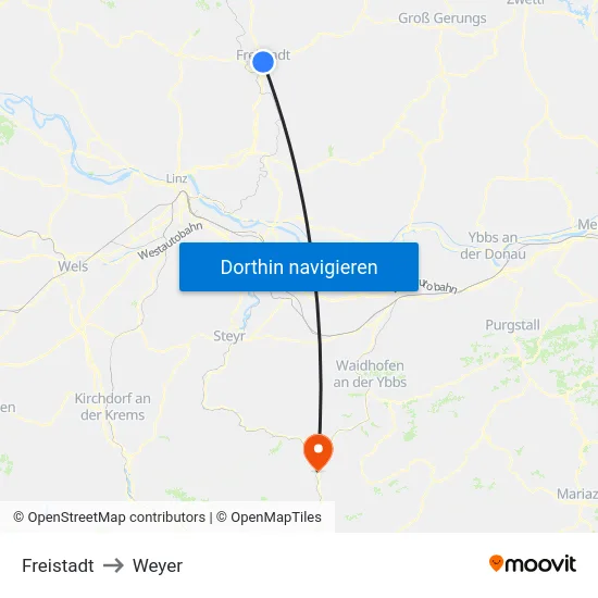 Freistadt to Weyer map