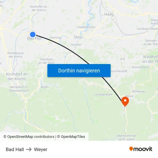 Bad Hall to Weyer map