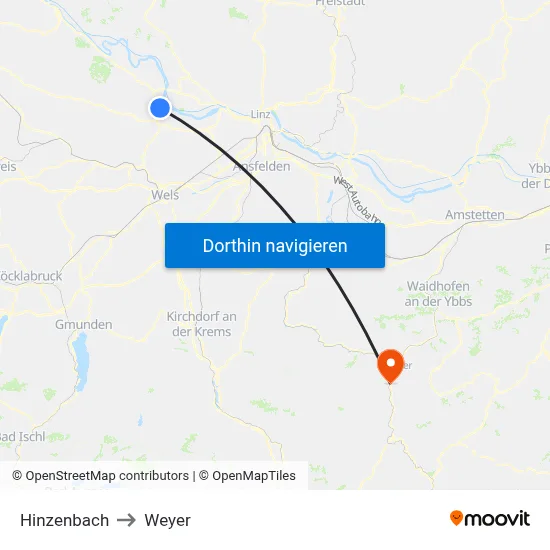 Hinzenbach to Weyer map