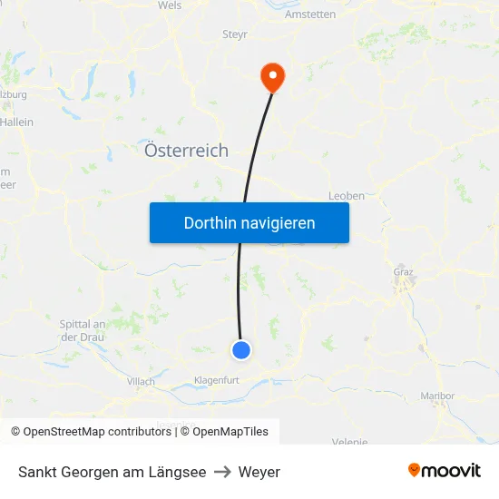 Sankt Georgen am Längsee to Weyer map